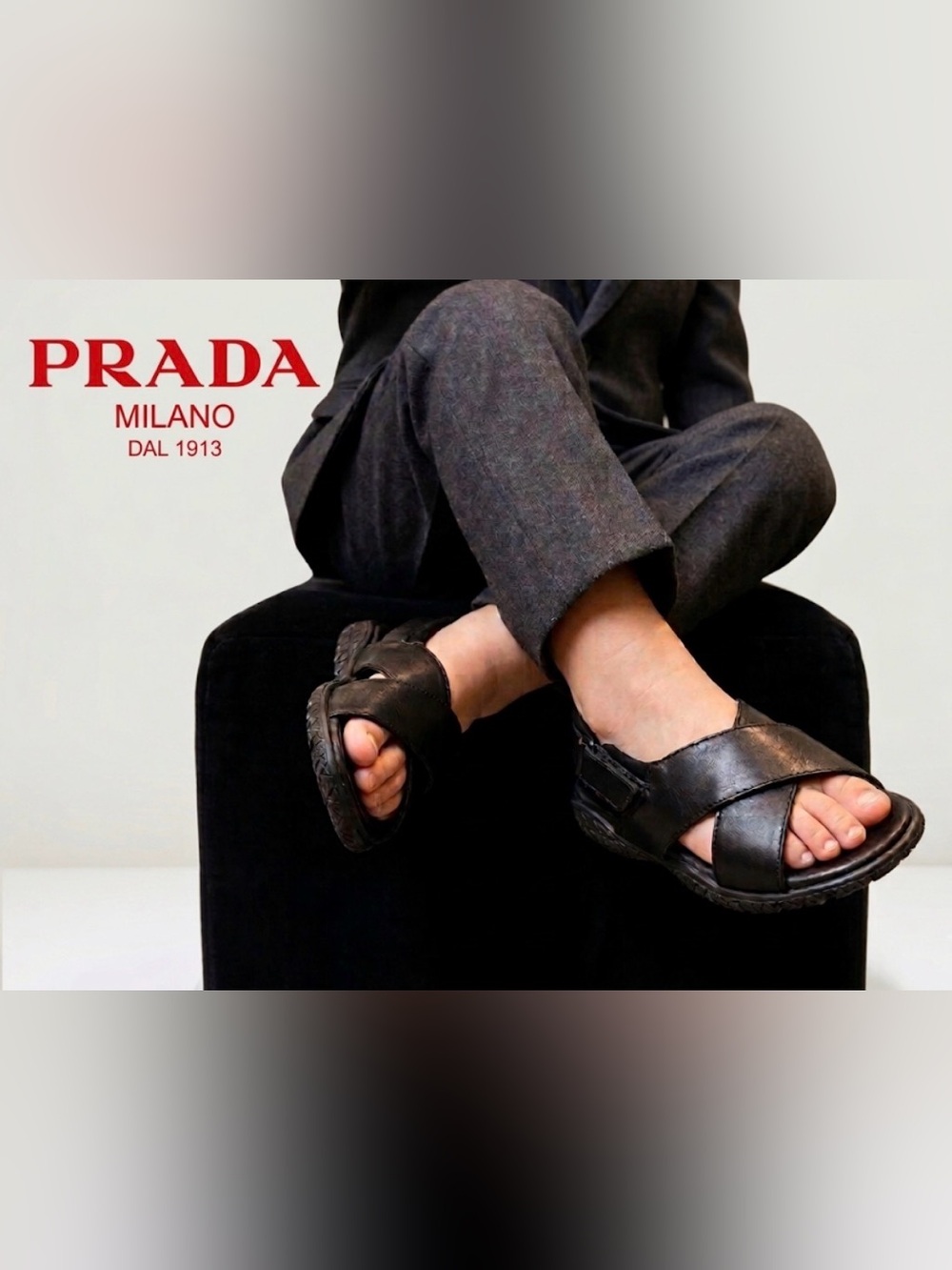 Authentic Prada luxury designer brand toddler boys black leather sandals sz 10.5